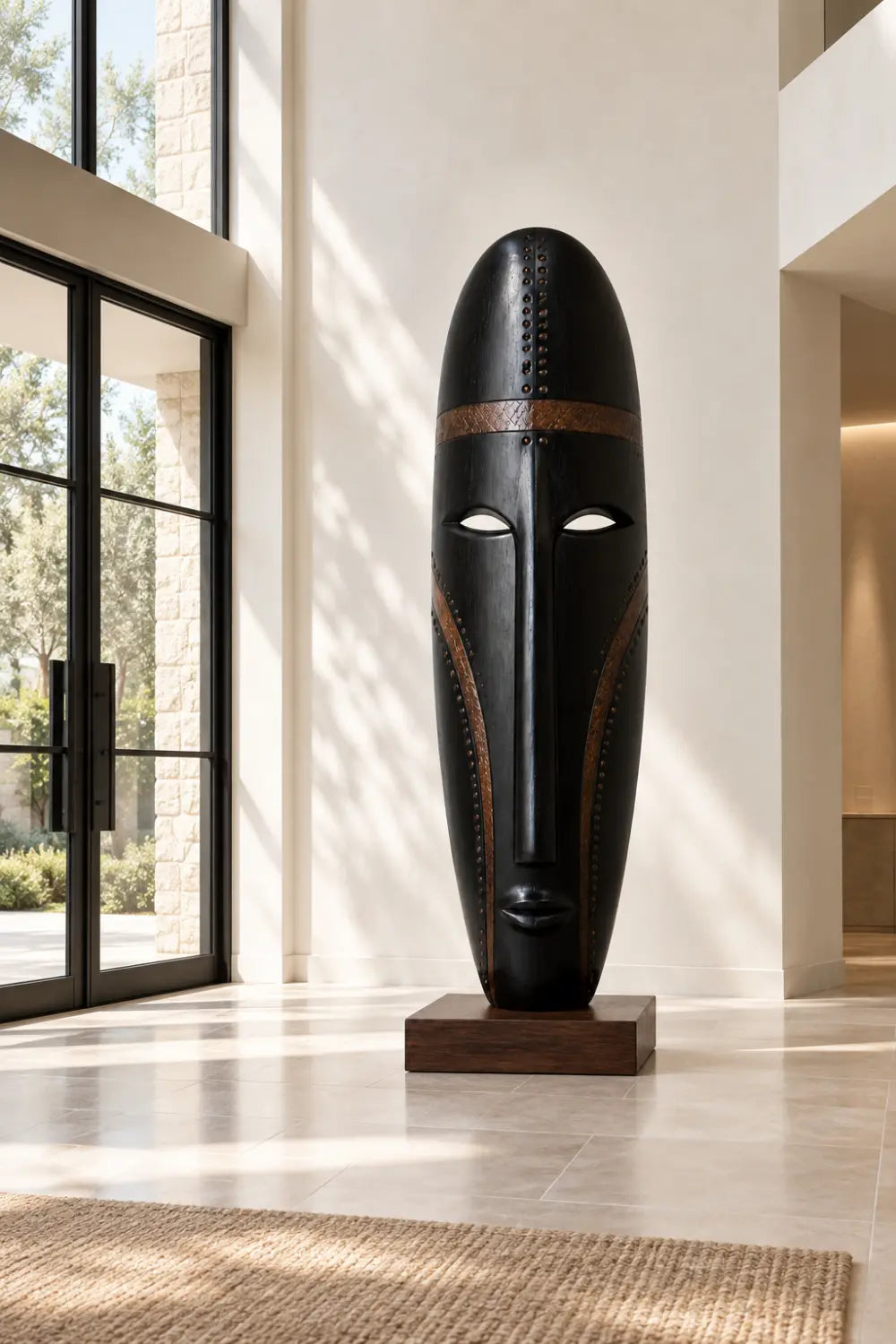 Large Black Walnut Wood Tribal Face Sculpture For Modern Home Decor