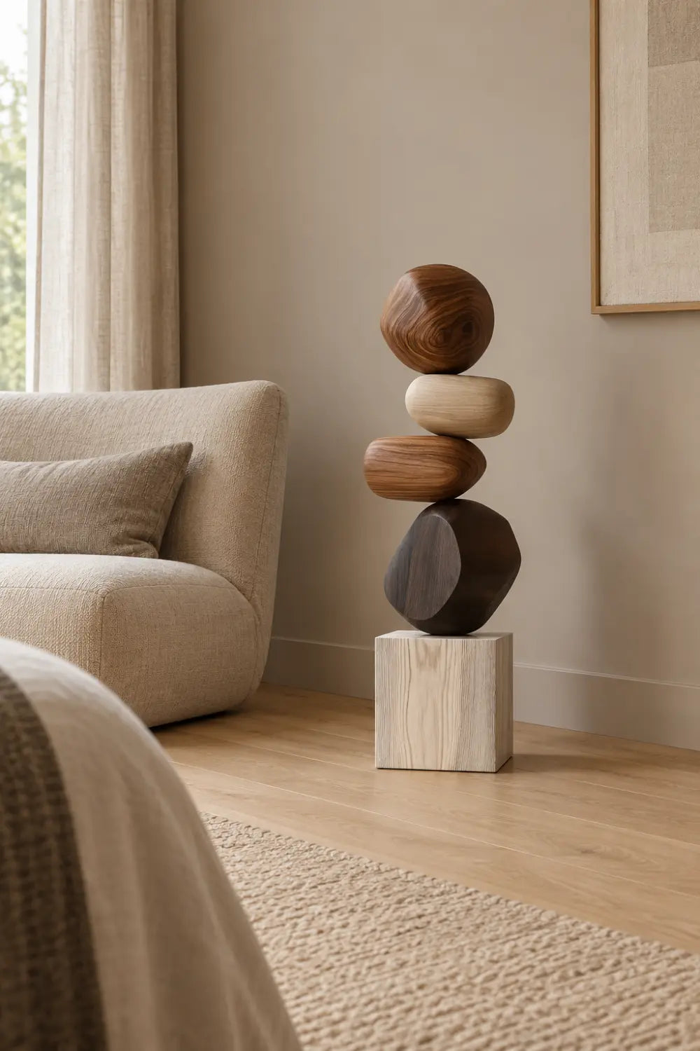 Large Abstract Wooden Sculpture For Modern Home Decor And Minimalist Living Rooms