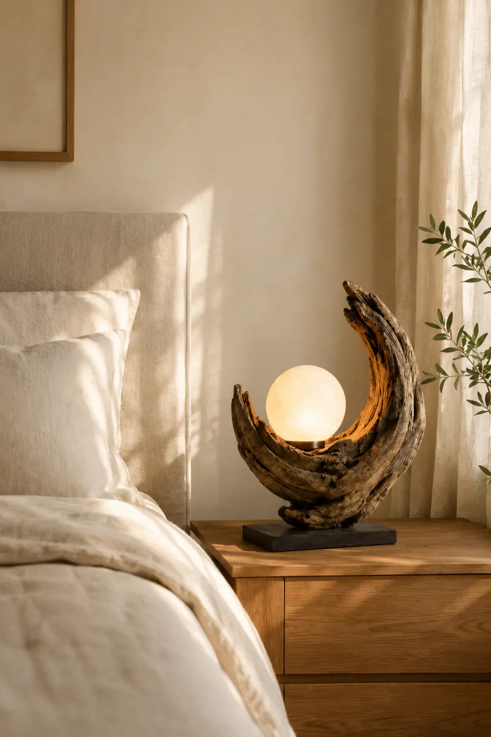 Handcrafted Wooden Sculpture Lamp Abstract Design For Living Room And Bedroom