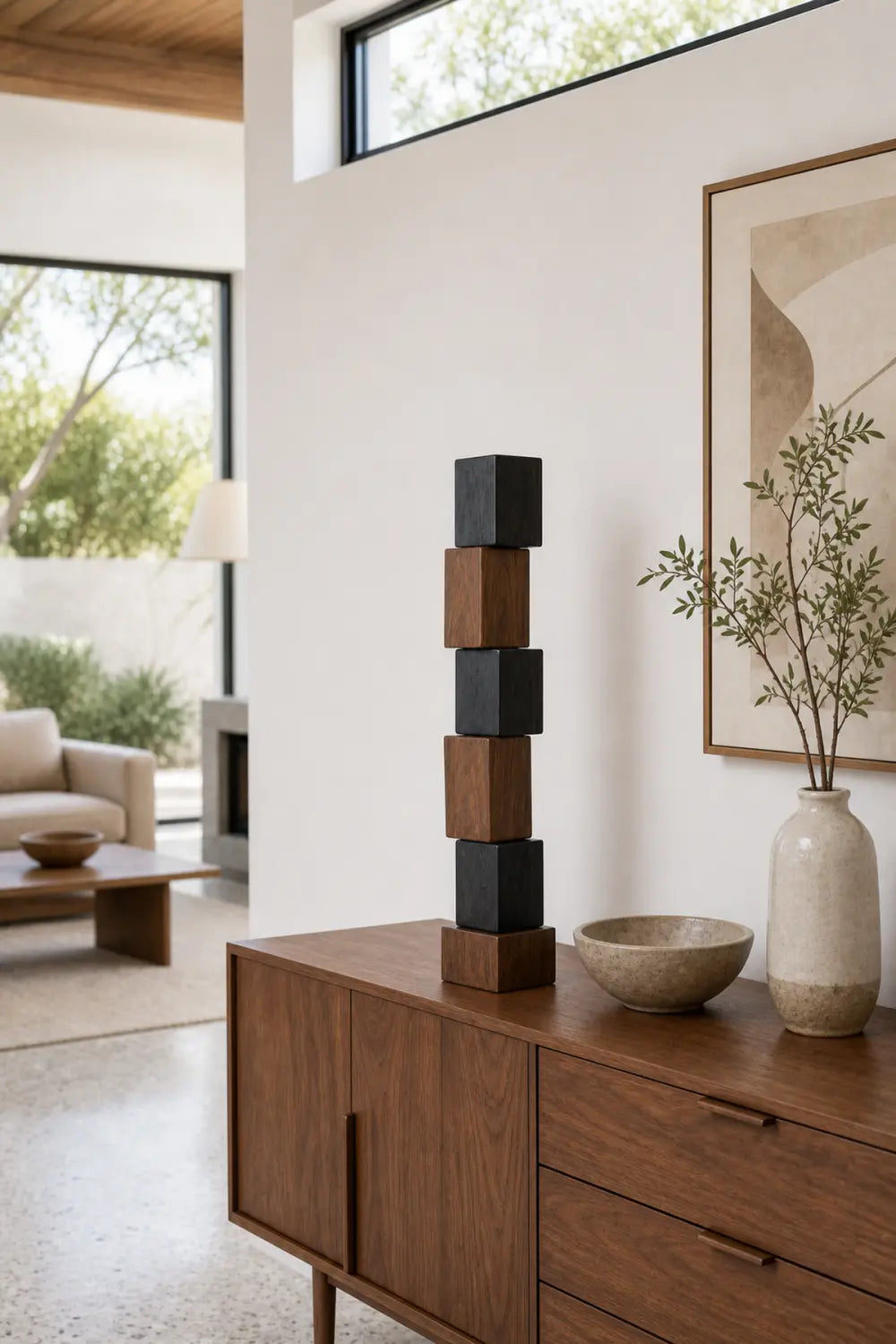 Large Abstract Wooden Floor Sculpture Modern Minimalist Home Decor Art Piece For Living Room