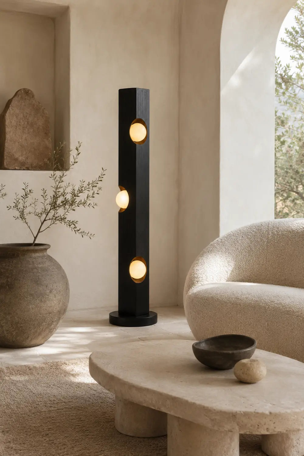 Sculptural Wooden Floor Lamp Abstract Black Timber Light Fixture For Art Gallery Style Home Interiors