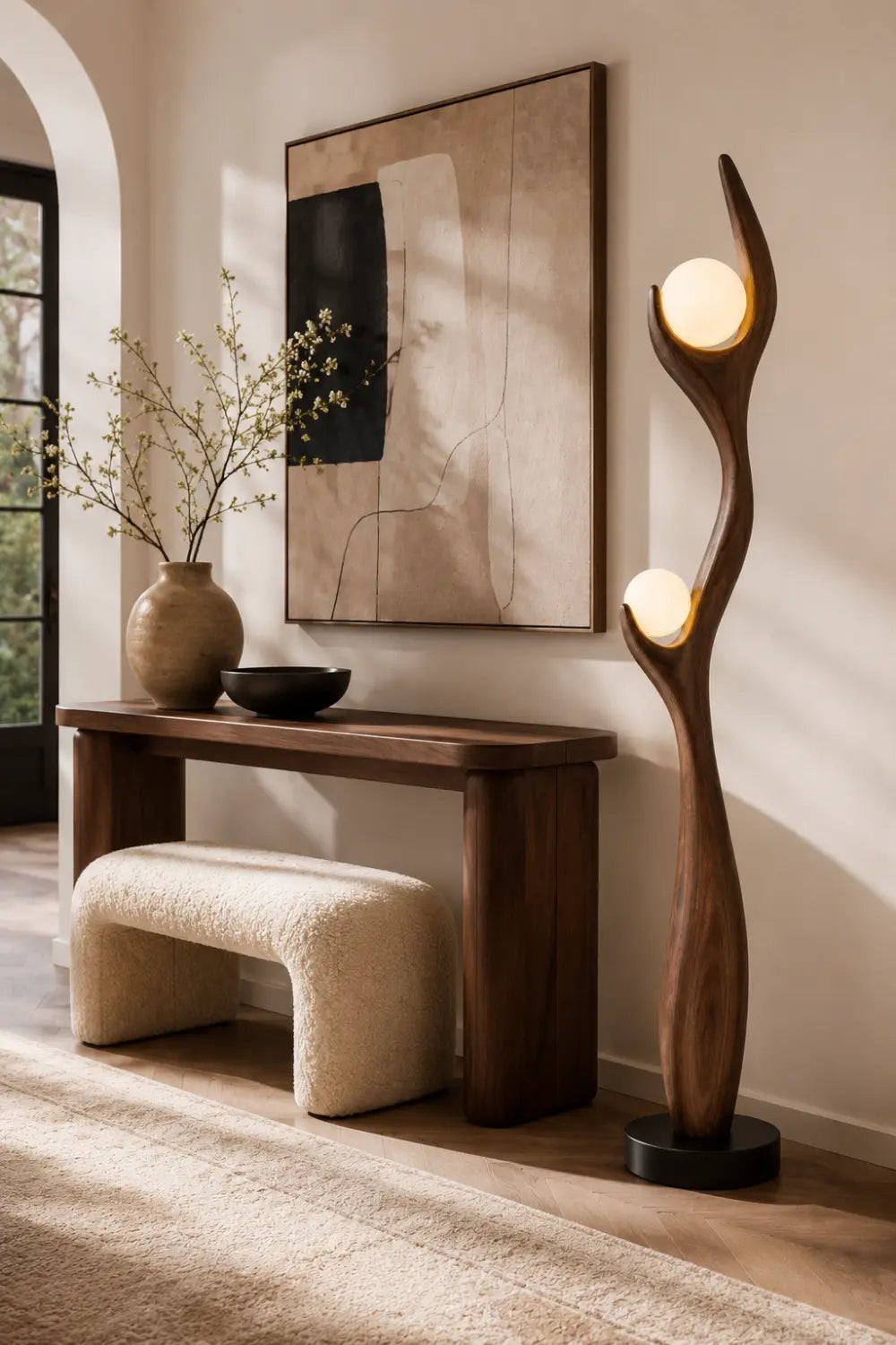 Handcrafted Abstract Wood Lamp Sculpture For Contemporary Home Interiors