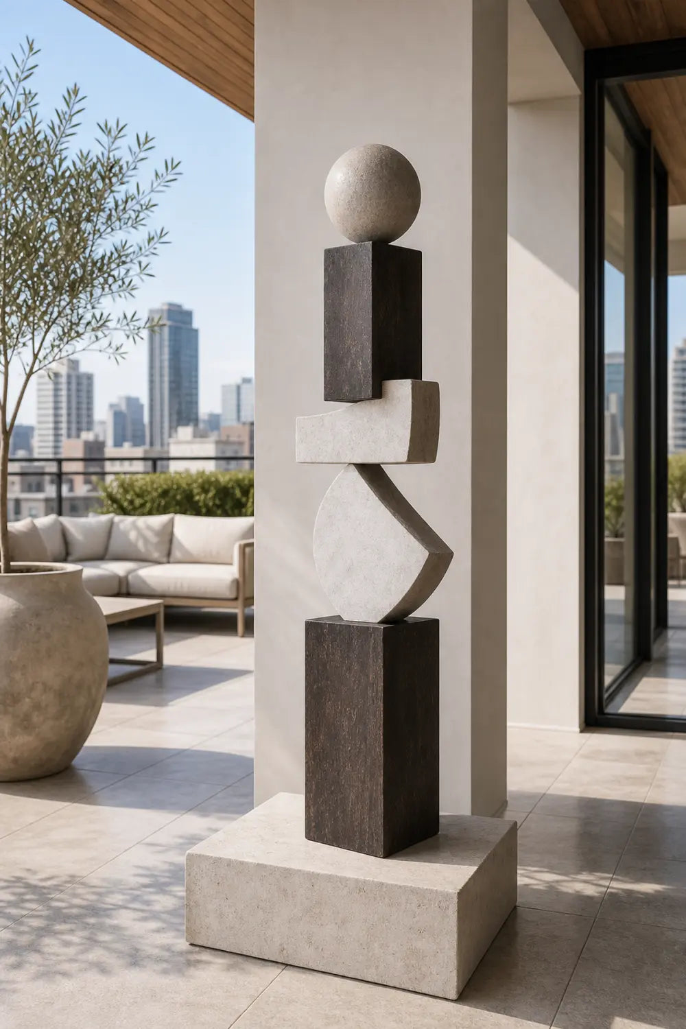 Large Abstract Wooden Sculpture For Modern Minimalist Home Decor And Gallery Display
