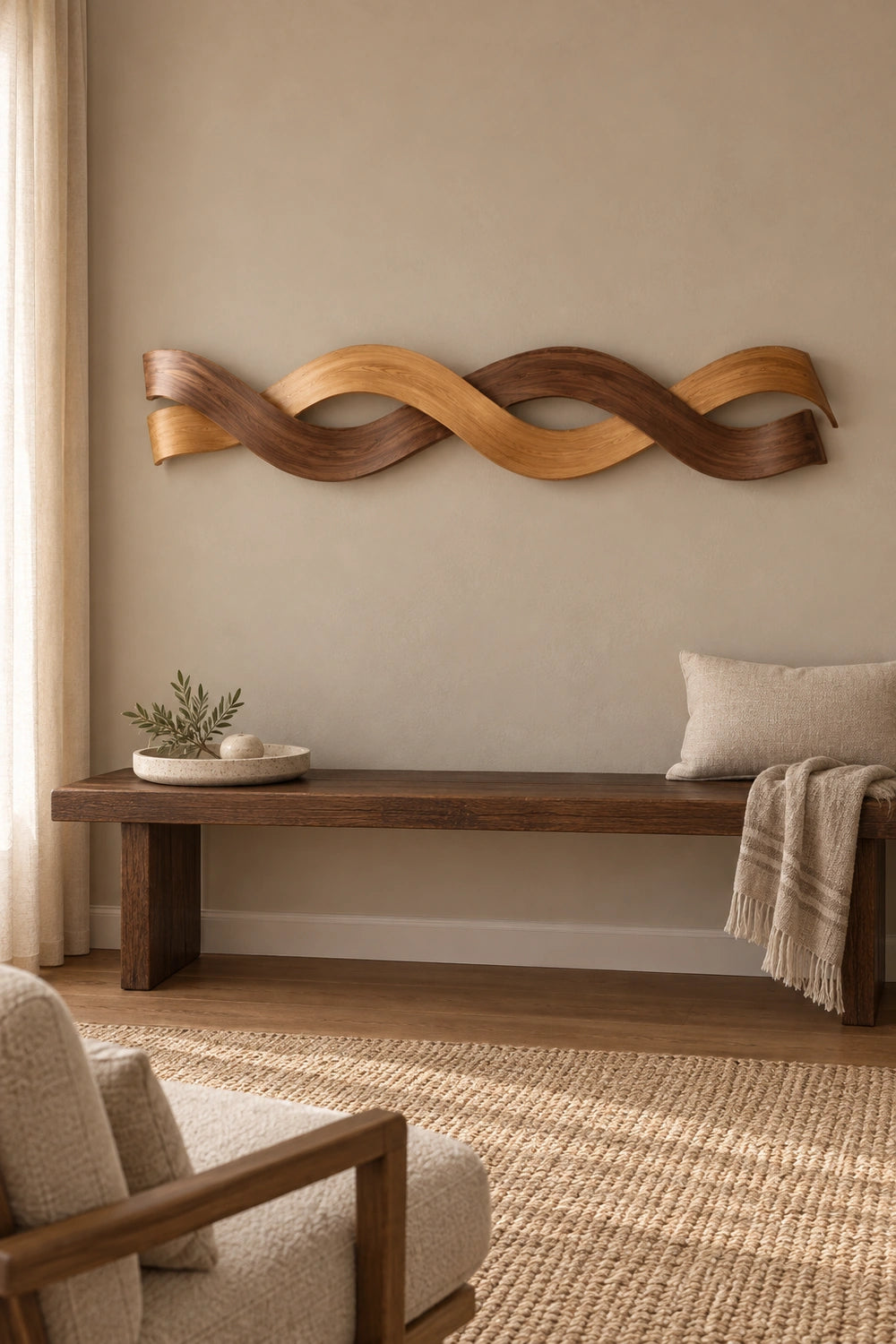 Modern Wooden Wall Art With Abstract Twisted Ribbon Design For Contemporary Homes