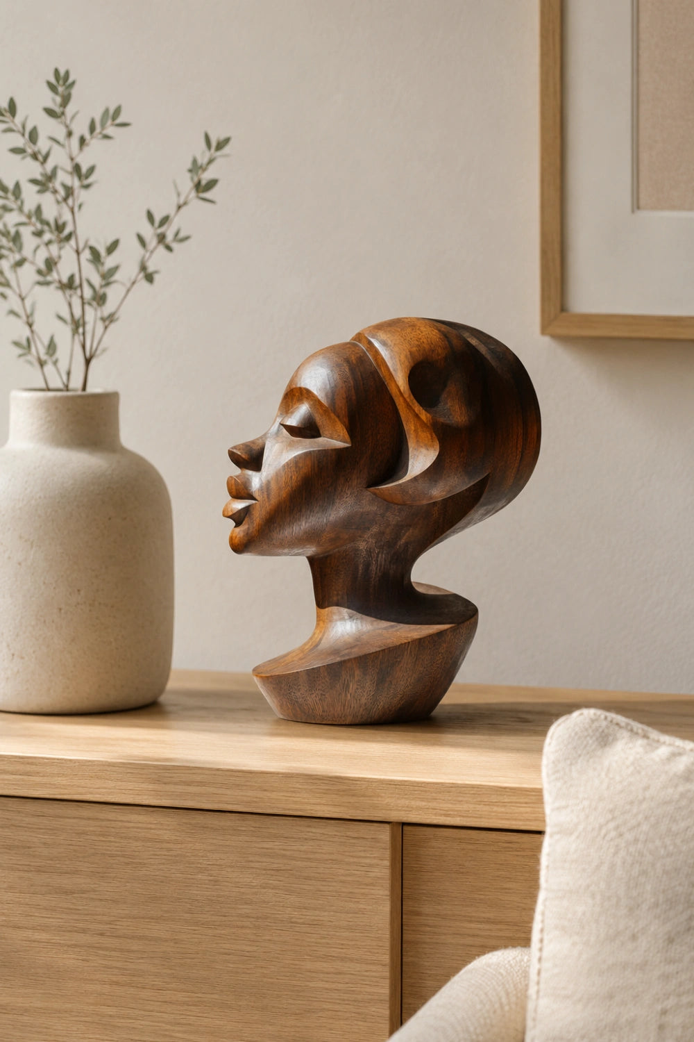Mid-Century Modern Wooden Bust | Hand-Polished Feminine Silhouette Sculpture