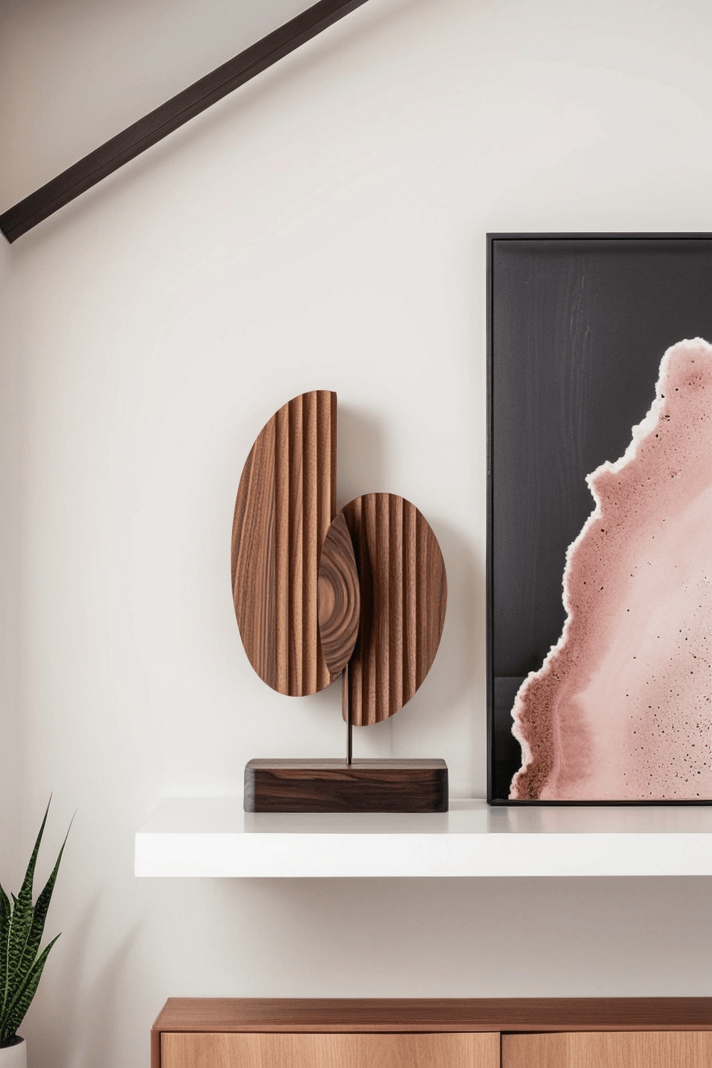 Modern Minimalist Abstract Wood Sculpture Hand Carved Wooden Sculpture