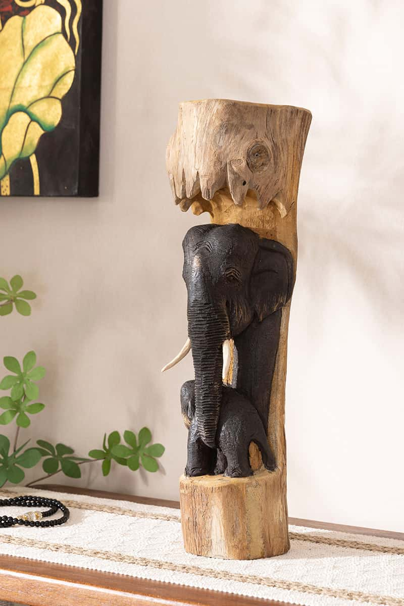 Elephant Wood Carving Hand Carving Wooden Art  Wood Sculpture Animal Crafts Wooden Elephant Statue