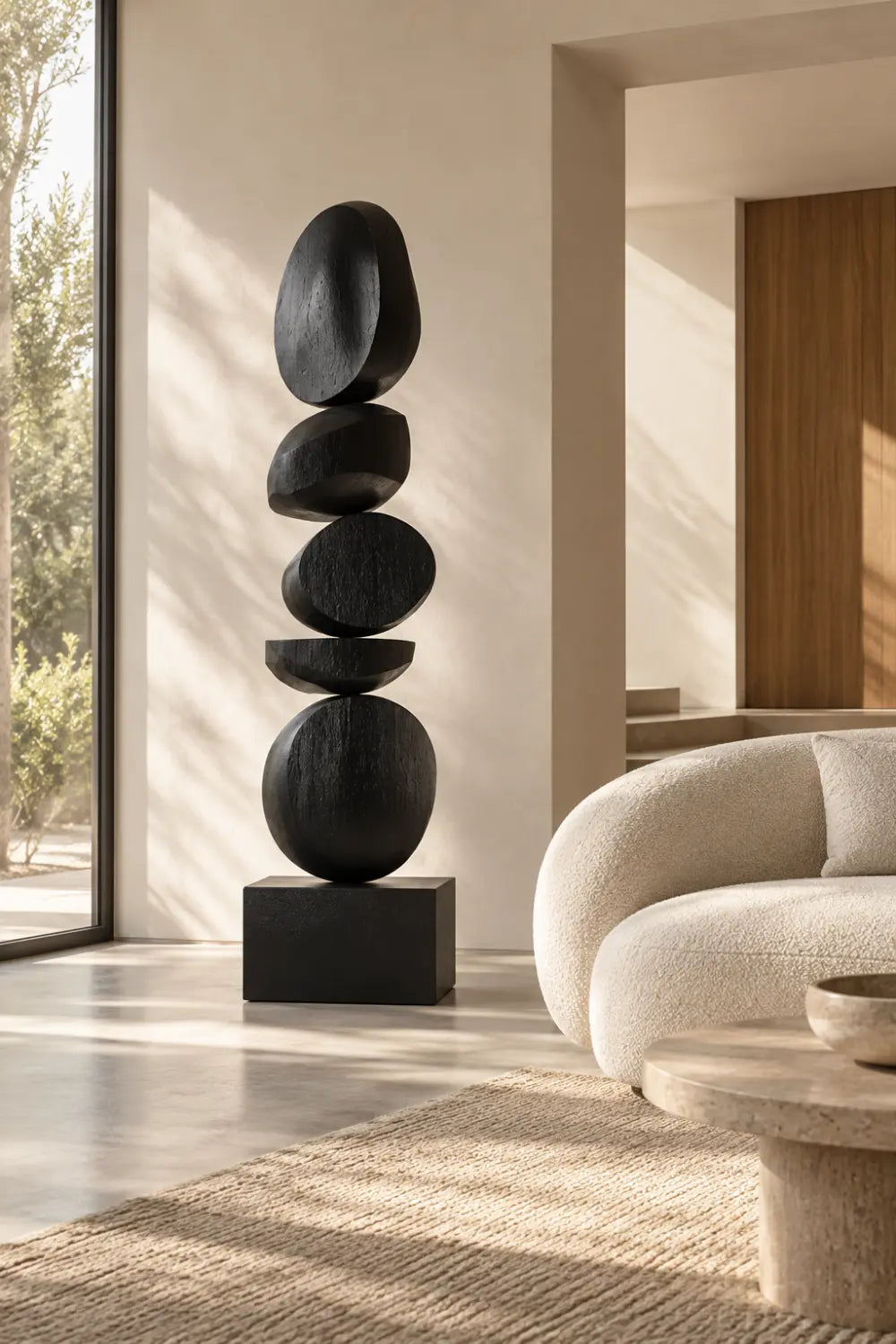 Large Black Wooden Abstract Sculpture For Modern Home Decor
