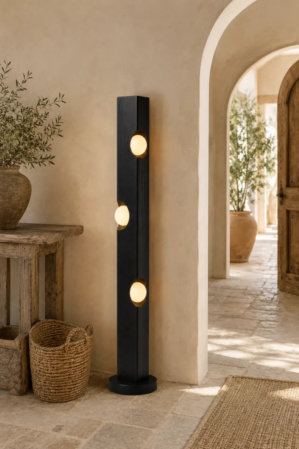 Sculptural Wooden Floor Lamp Abstract Black Timber Light Fixture For Art Gallery Style Home Interiors