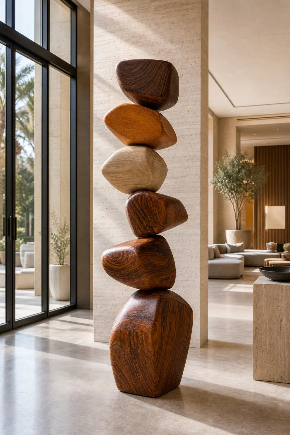 Large Abstract Wooden Floor Sculpture Minimalist Home Decor Art Piece For Living Room