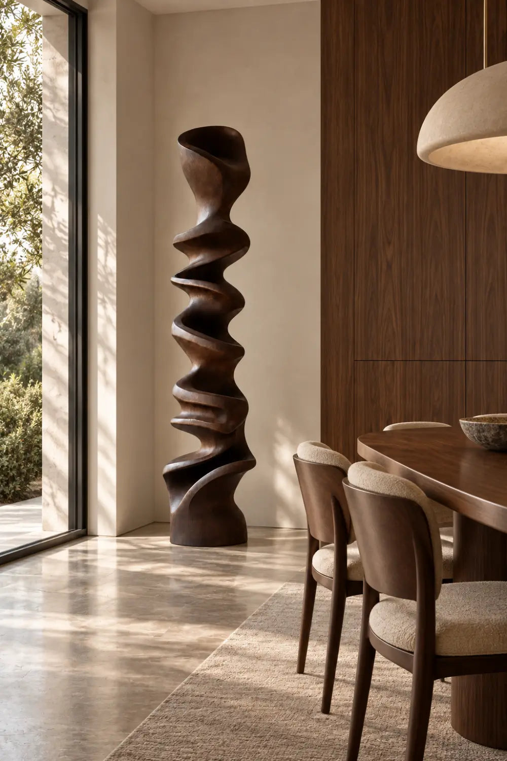 Large Abstract Walnut Wood Floor Sculpture Modern Spiral Form