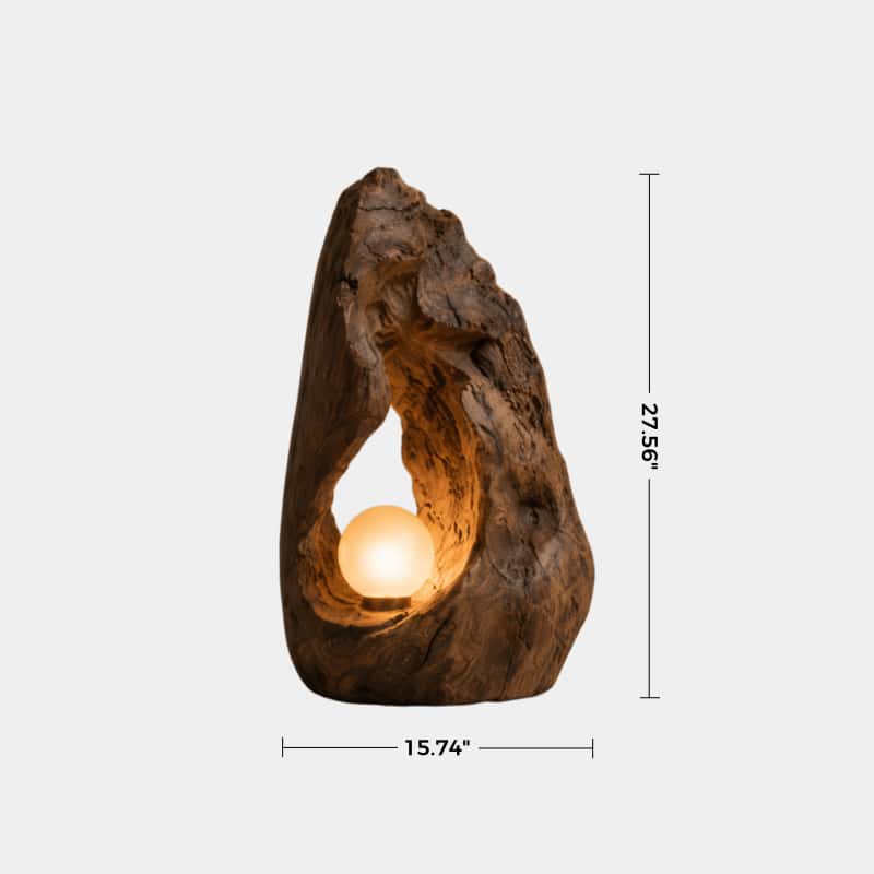 Hand Carved Organic Wood Table Lamp With Warm Glow For Modern Living Rooms