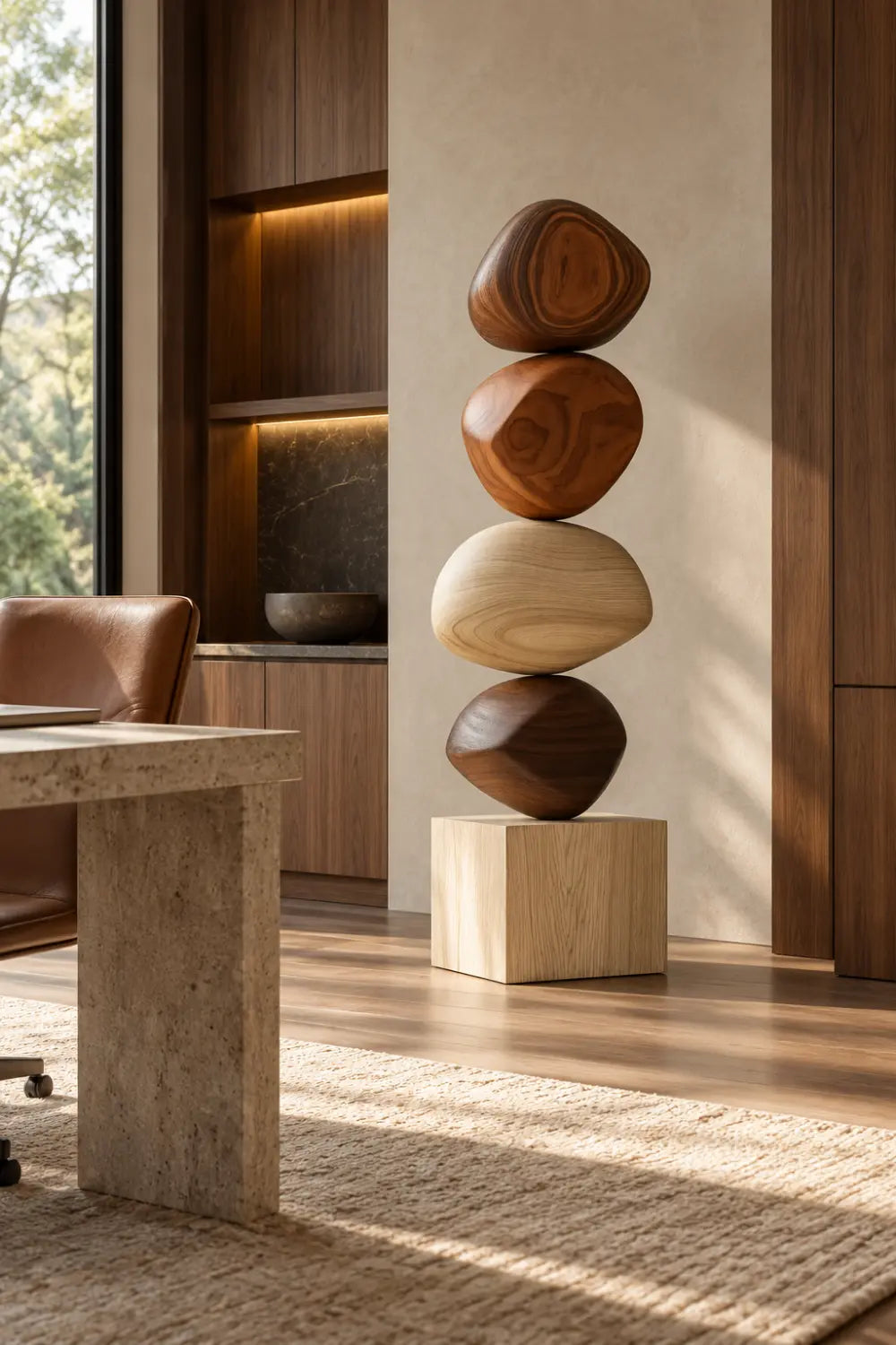 Large Abstract Wooden Sculpture For Modern Minimalist Home Decor And Living Room Art