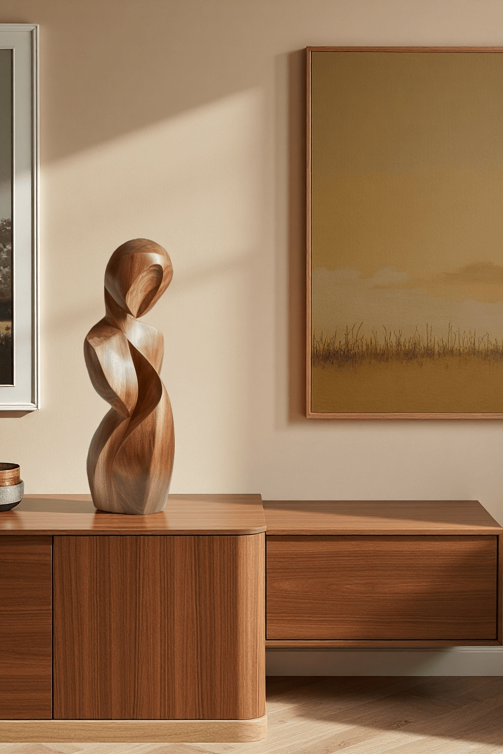 Handcrafted Wooden Abstract Figure Contemporary Human Form Statue Natural Wood Decor