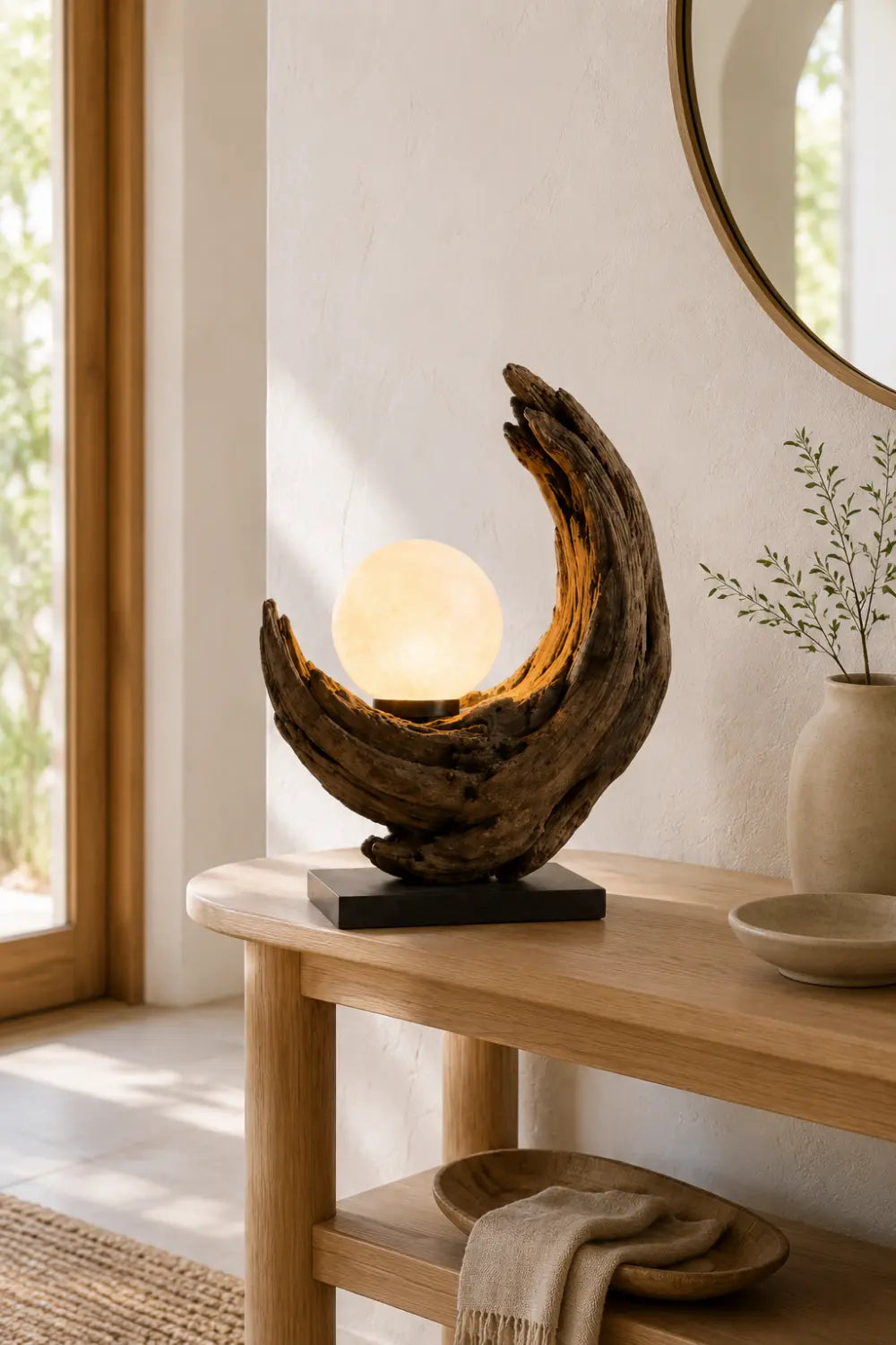 Handcrafted Wooden Sculpture Lamp Abstract Design For Living Room And Bedroom