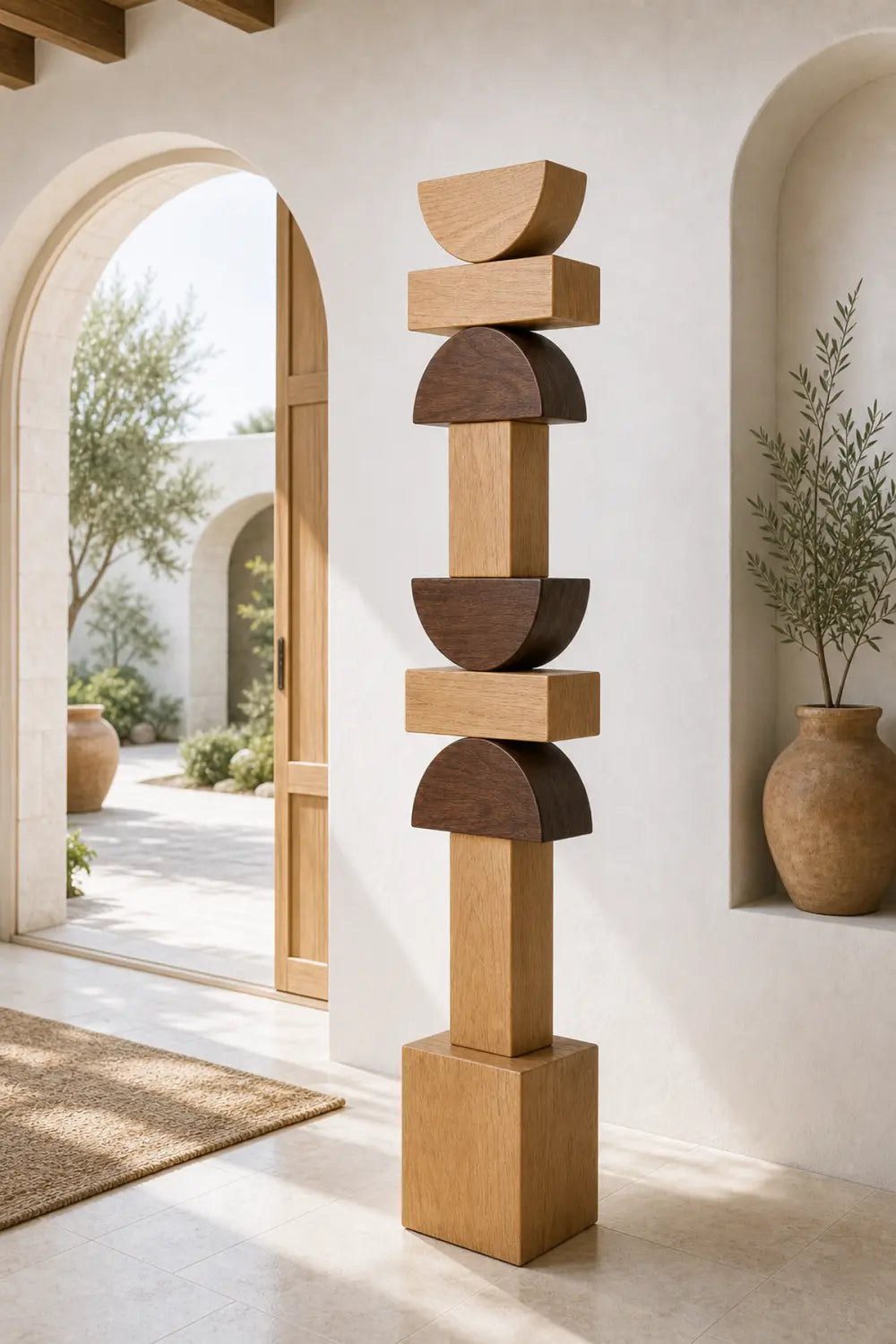 Large Modern Geometric Wood Sculpture For Entryway And Living Room Decor