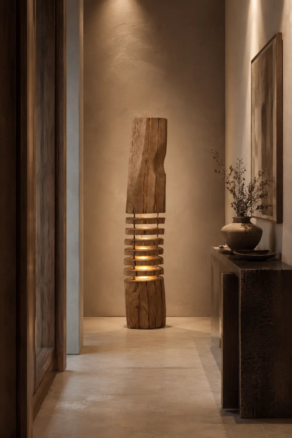 Handcrafted Wooden Floor Lamp With Warm Light For Modern Living Rooms