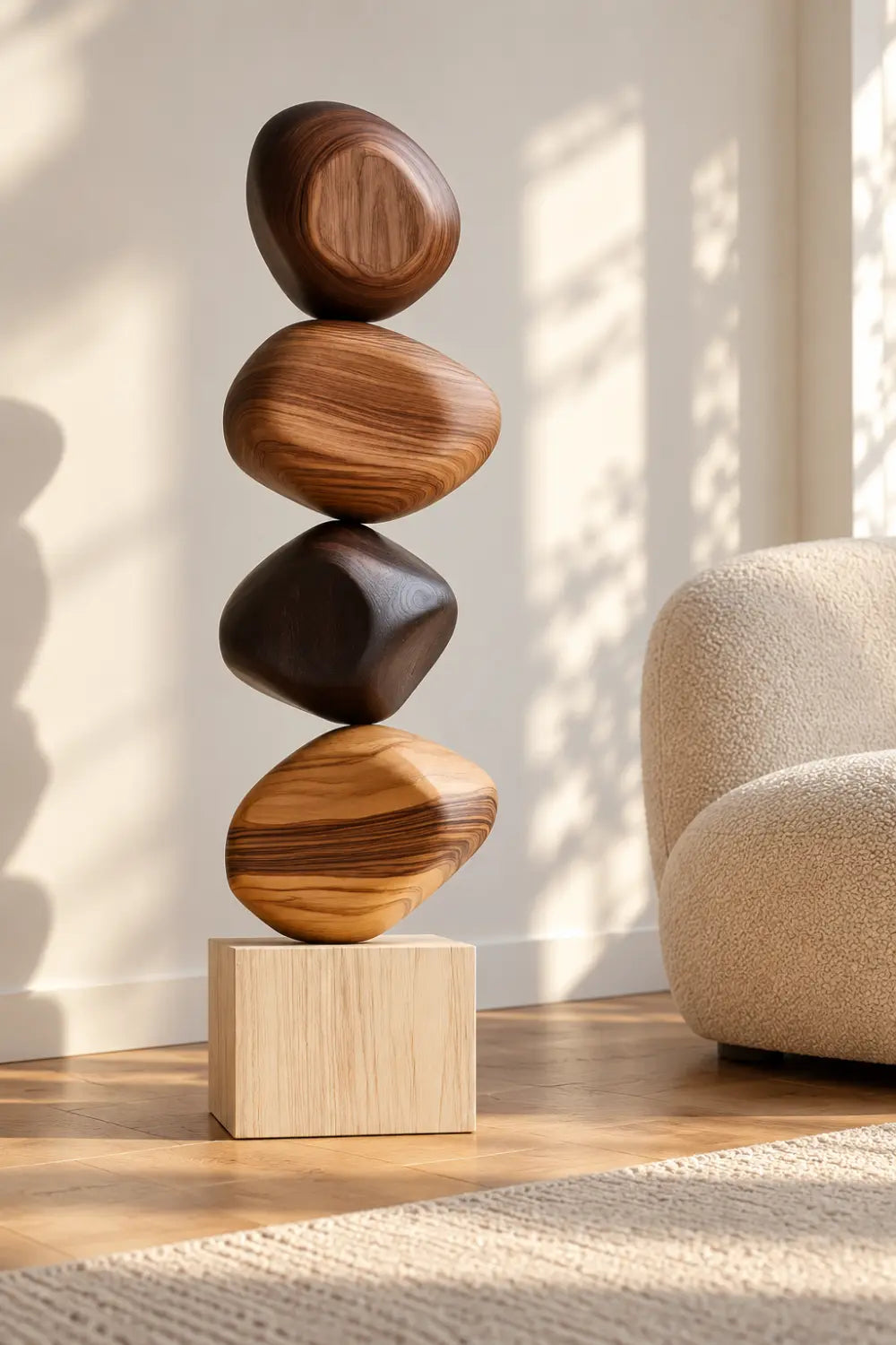 Large Abstract Wooden Sculpture For Modern Minimalist Home Decor And Living Room Accents