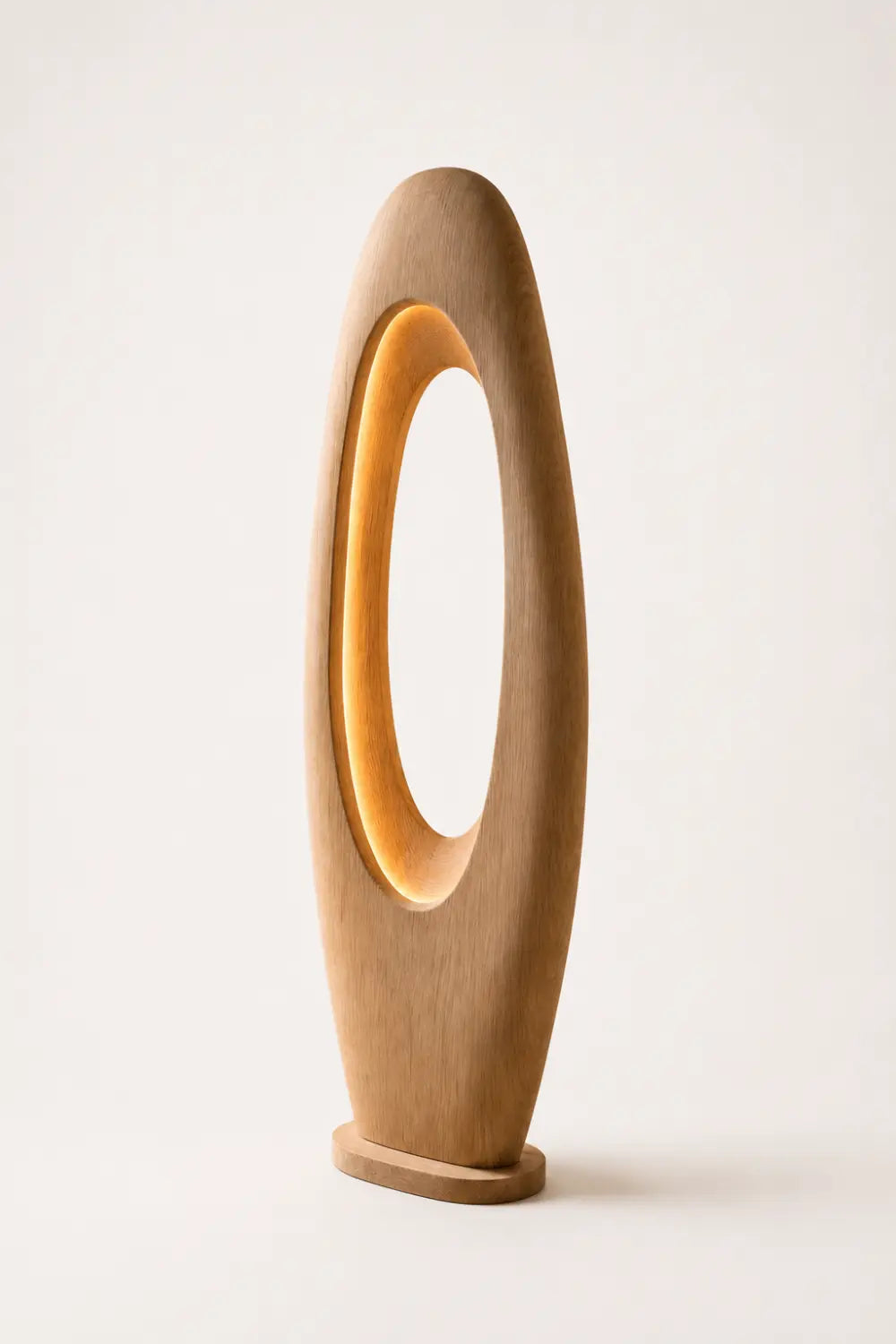 Modern Minimalist Wooden Floor Lamp With Abstract Oval Cutout For Living Room Decor