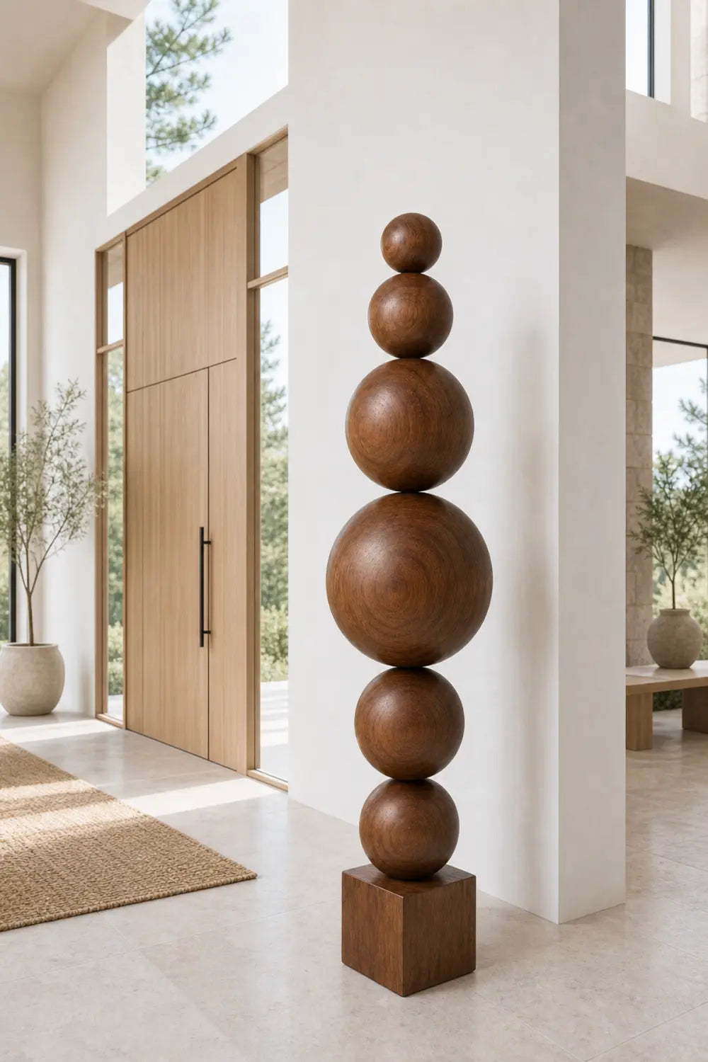 Handcrafted Minimalist Wood Sphere Sculpture Large Geometric Floor Art For Modern Home Decor