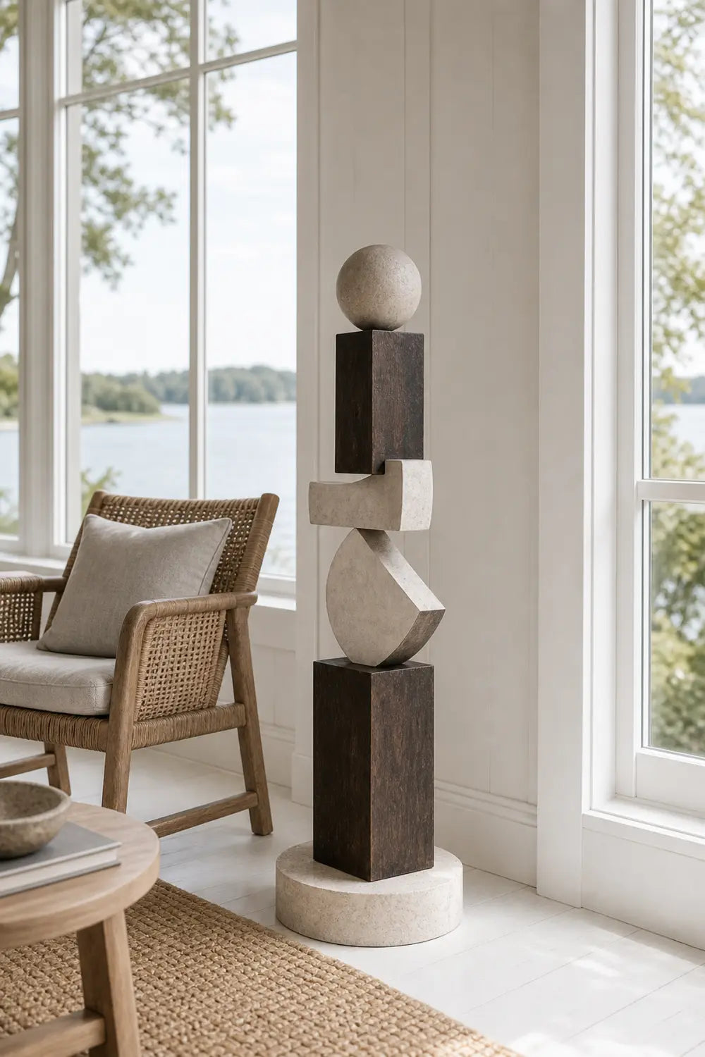 Large Abstract Wooden Sculpture For Modern Minimalist Home Decor And Gallery Display