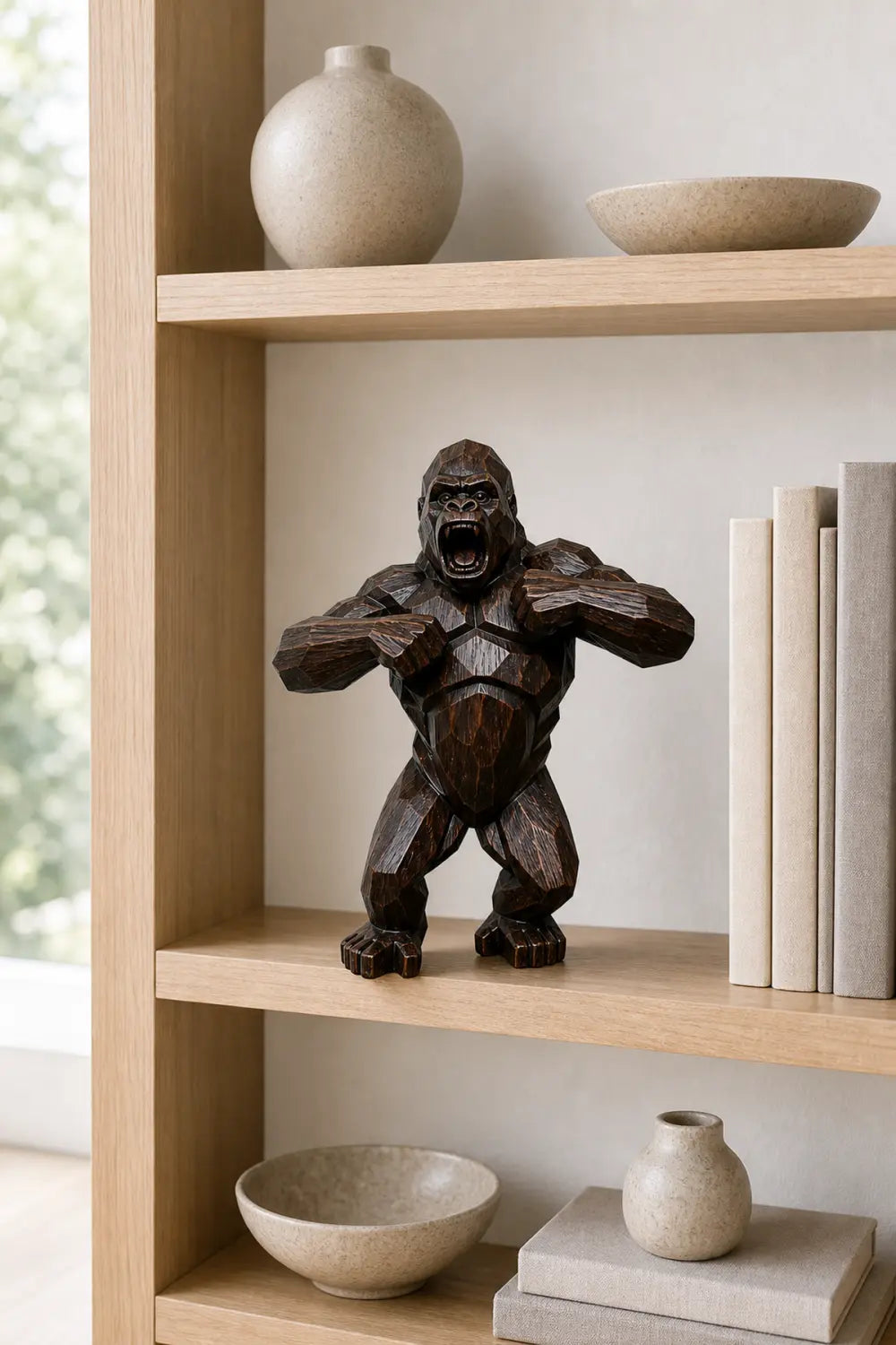 Hand Carved Walnut Gorilla Sculpture Modern Abstract Animal Statue For Home Decor