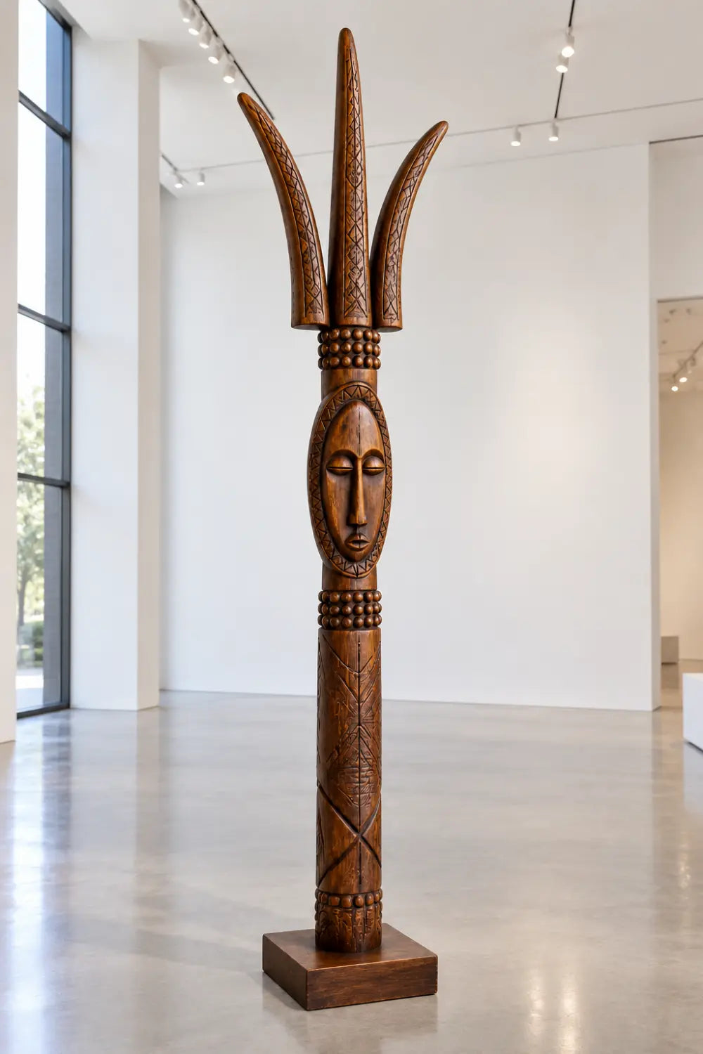 Large Vertical African Art Sculpture Abstract Human Form For Modern Bohemian Interior Design