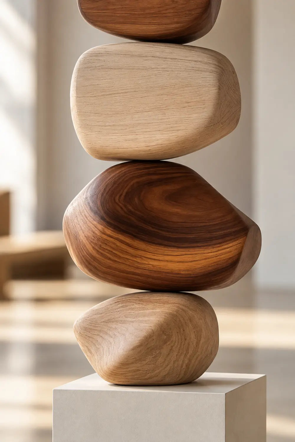 Large Abstract Wooden Floor Sculpture For Modern Minimalist Home Decor And Living Room Art