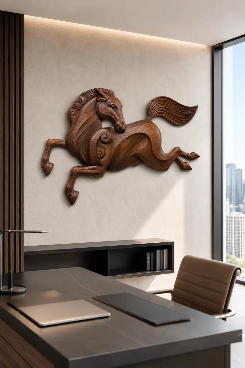 Wooden Horse & Human Profile Wall Relief | Optical Illusion Art