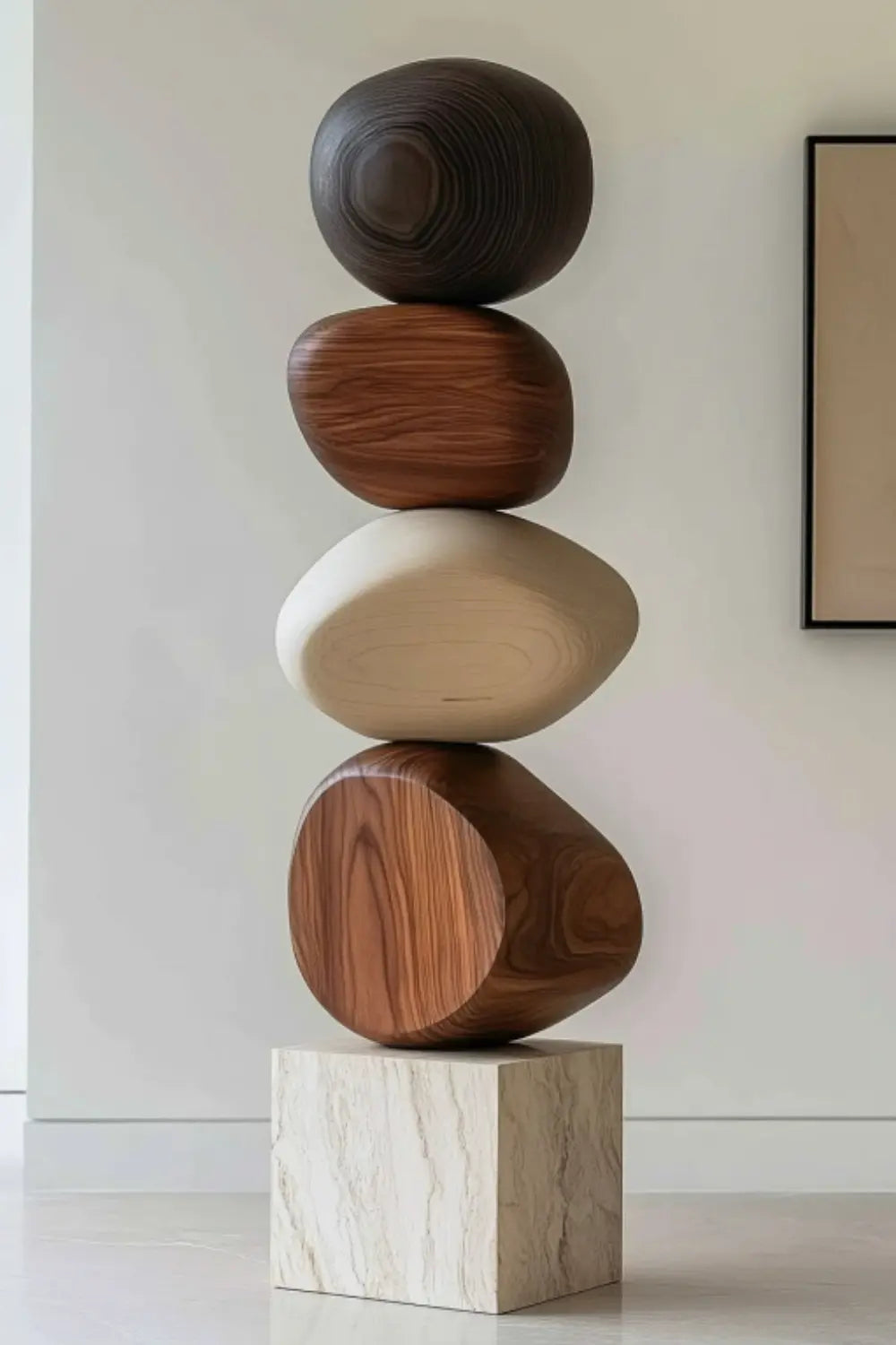 Large Abstract Wood Sculpture For Modern Minimalist Living Room Decor
