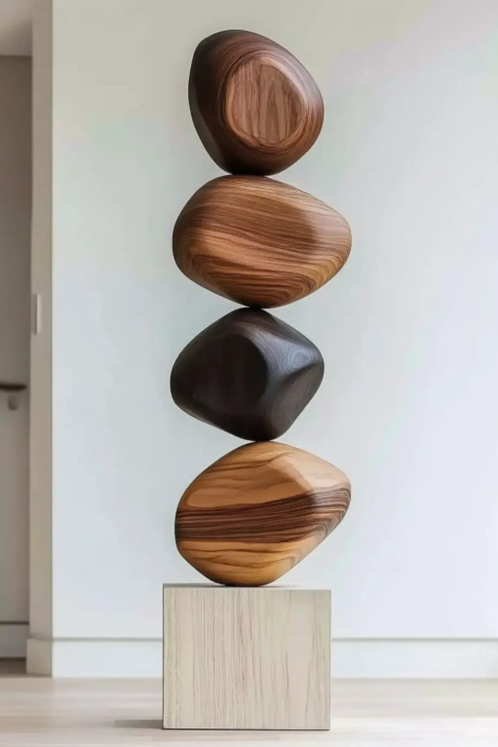 Large Abstract Wooden Sculpture For Modern Minimalist Home Decor And Living Room Accents