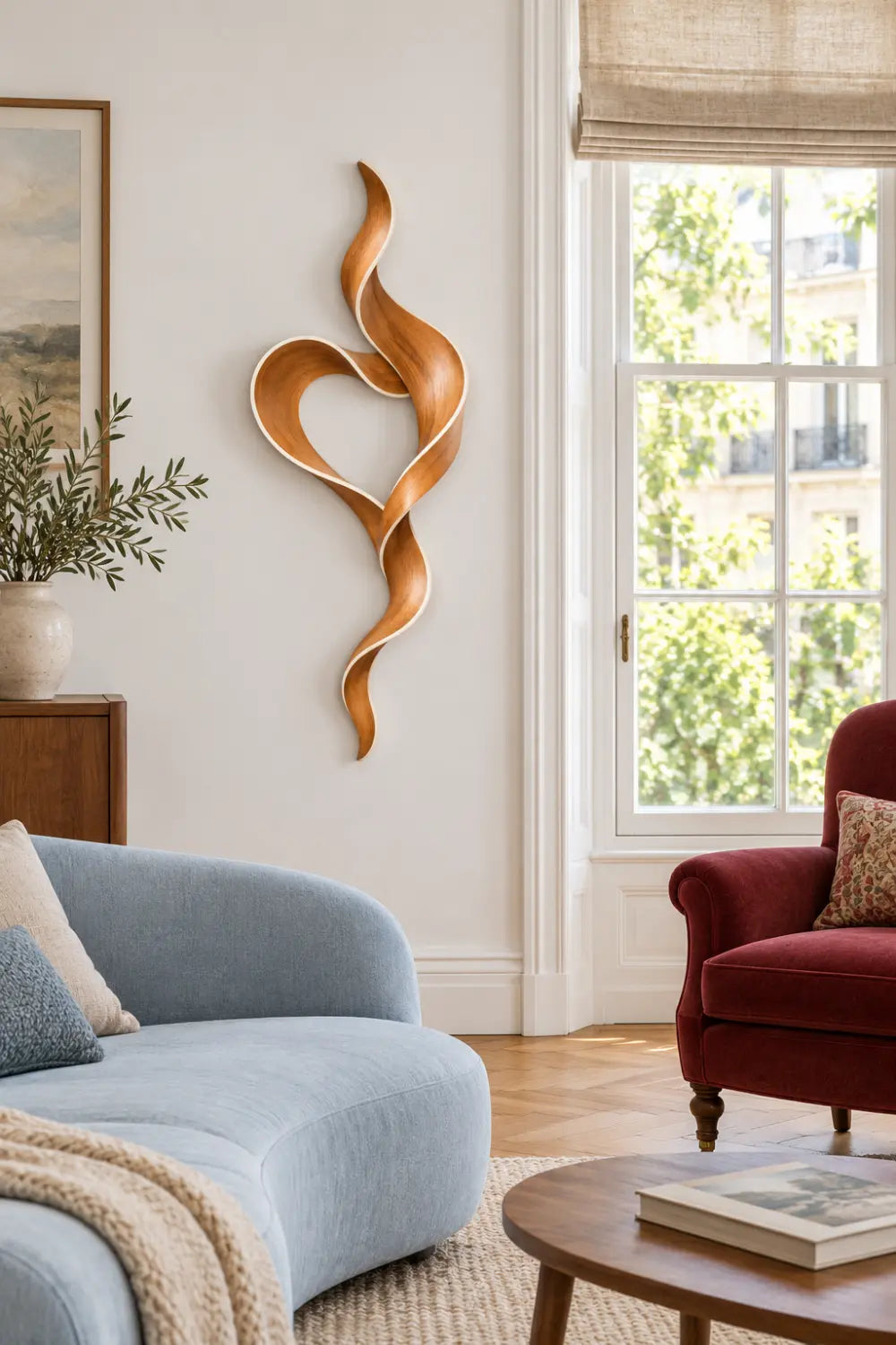Modern Wooden Ribbon Heart Sculpture | Abstract Infinity Swirl Loop Art Decor
