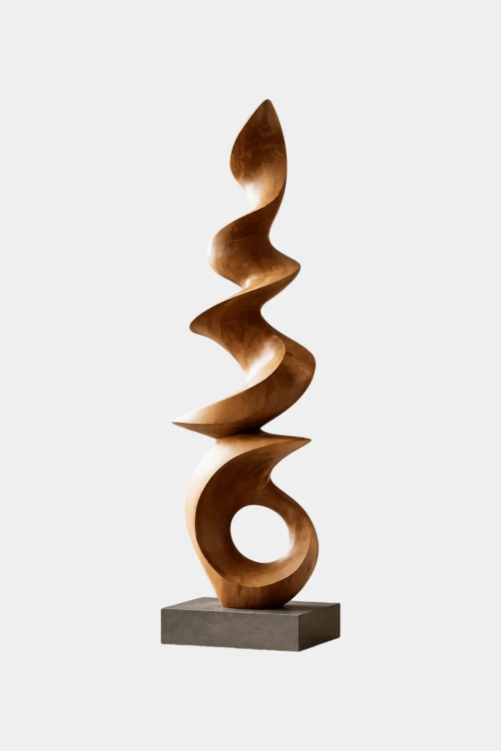 Large Spiral Wood Floor Sculpture | Abstract Open Ring Statue For Living Space