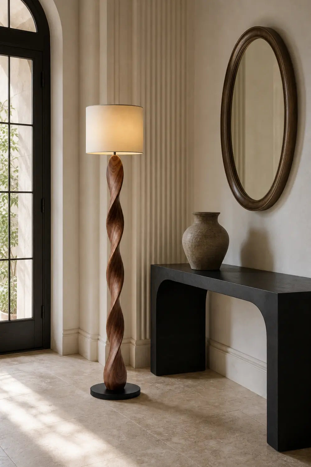 Artistic Spiral Wood Floor Lamp Ideal For Modern Living Rooms And Bedrooms