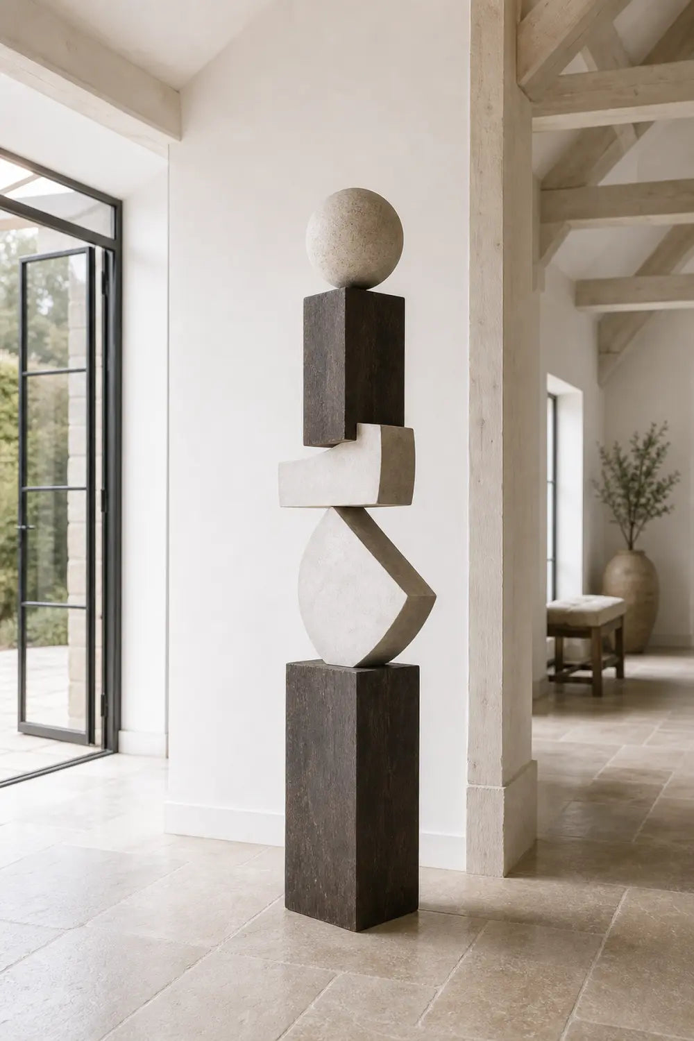 Large Abstract Wooden Sculpture For Modern Minimalist Home Decor And Gallery Display