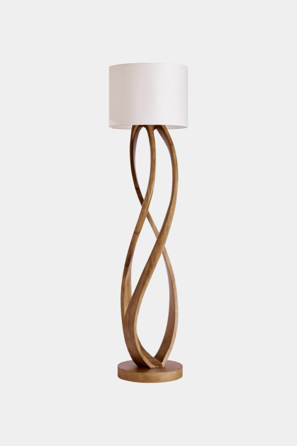 Sculptural Wooden Floor Lamp Abstract Twist Design Warm Light Fixture