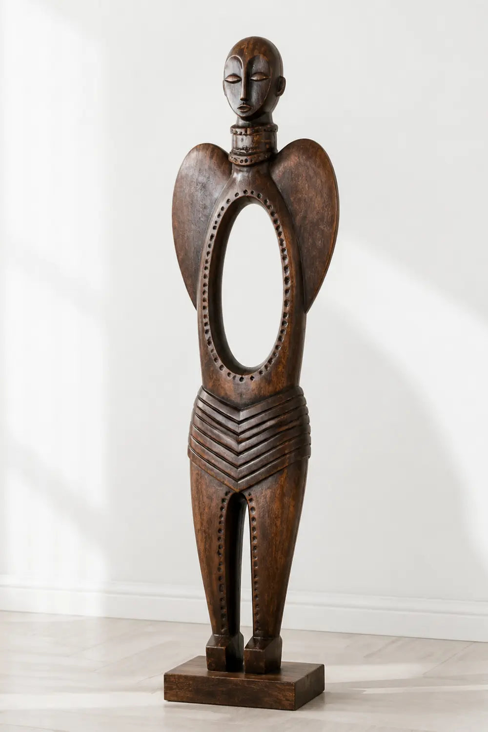 Abstract Tribal Wood Sculpture Hand Carved Walnut Statue For Modern Home Decor