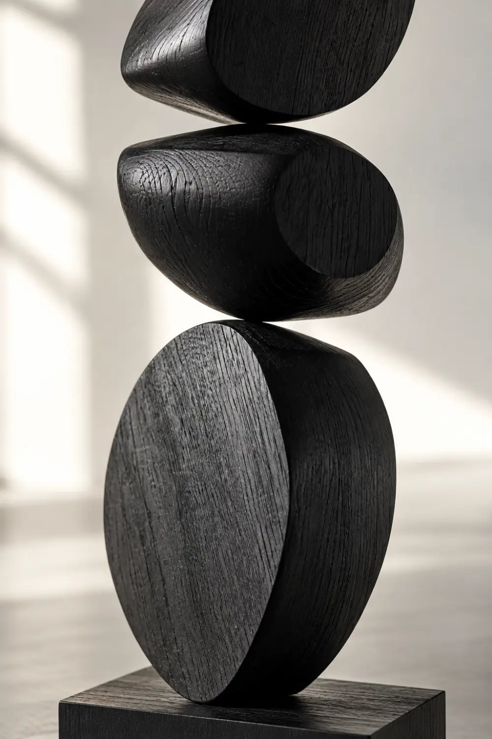 Hand Carved Matte Black Wooden Statue Large Scale Abstract Art