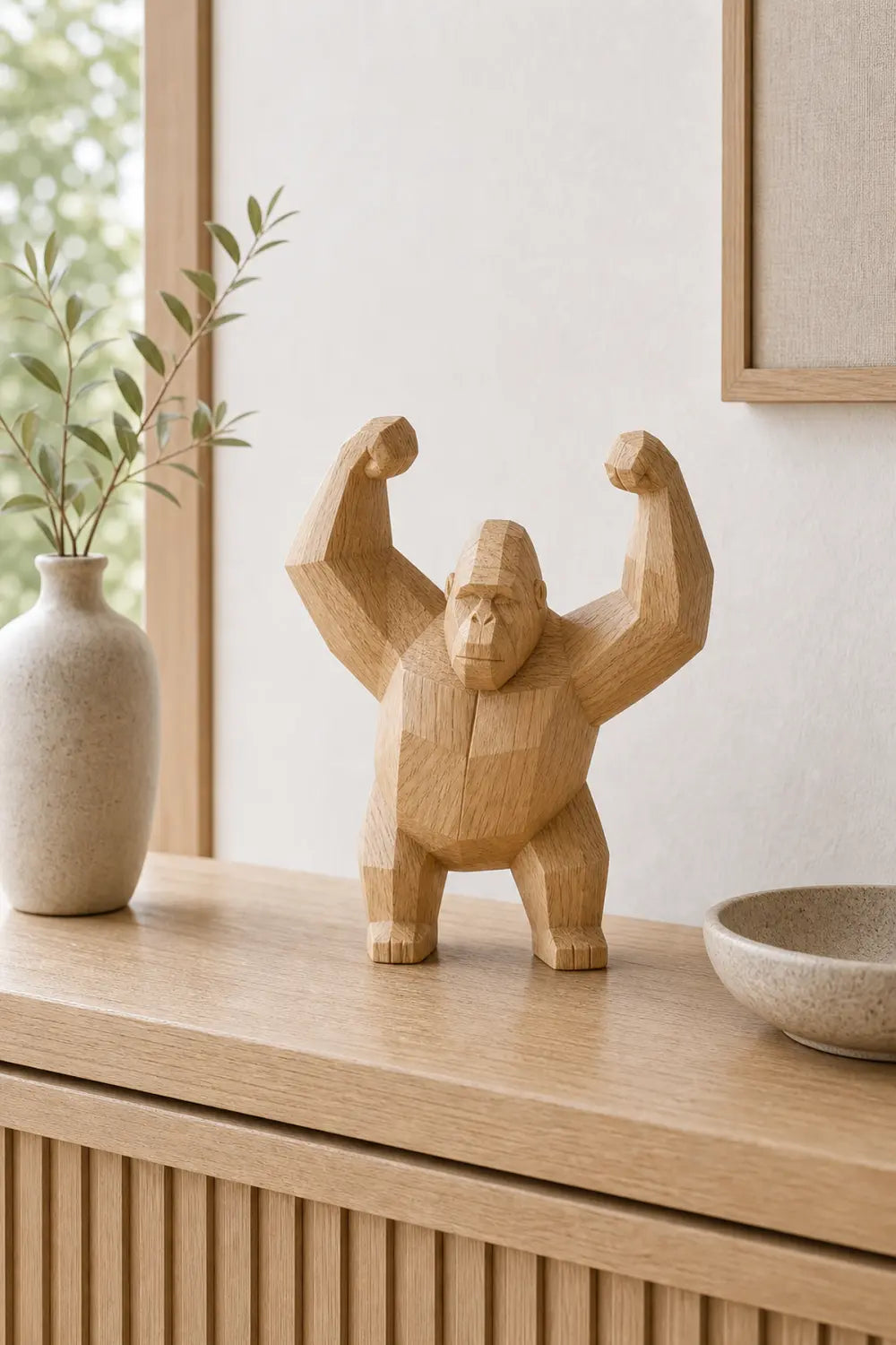 Hand-Carved Wooden Gorilla Sculpture Abstract Animal Art For Modern Home Decor