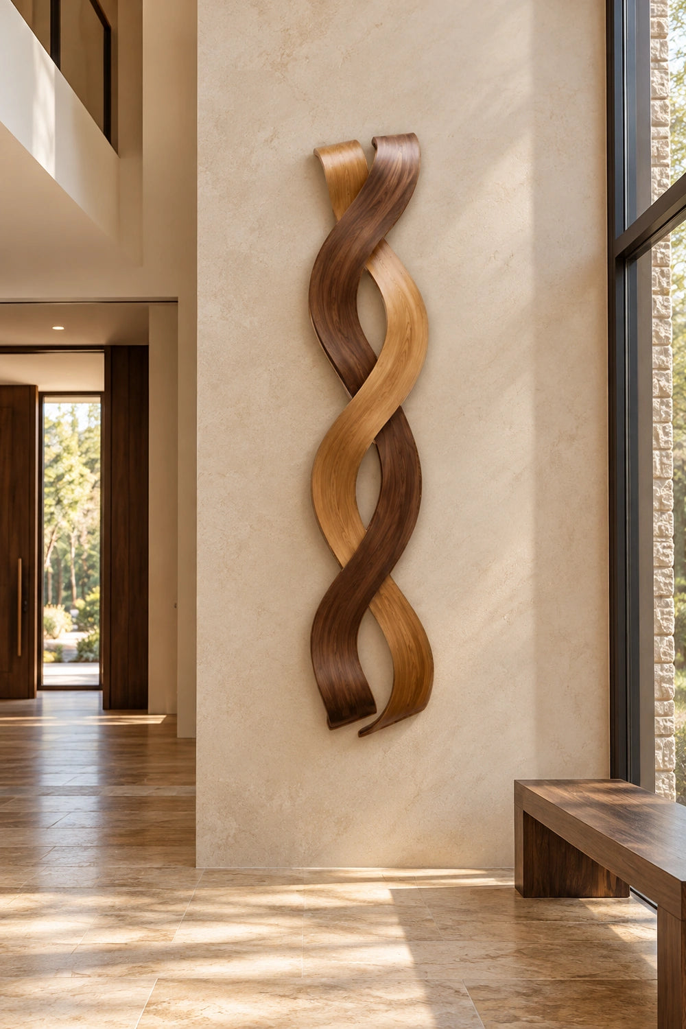 Modern Wooden Wall Art With Abstract Twisted Ribbon Design For Contemporary Homes