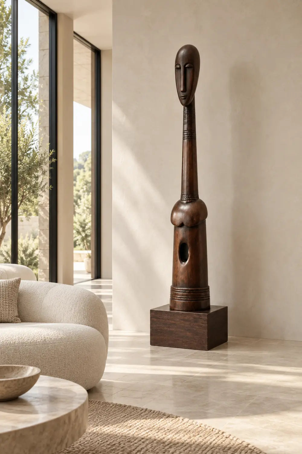 Hand-Carved African Tribal Floor Wooden Sculpture For Modern Home Decor