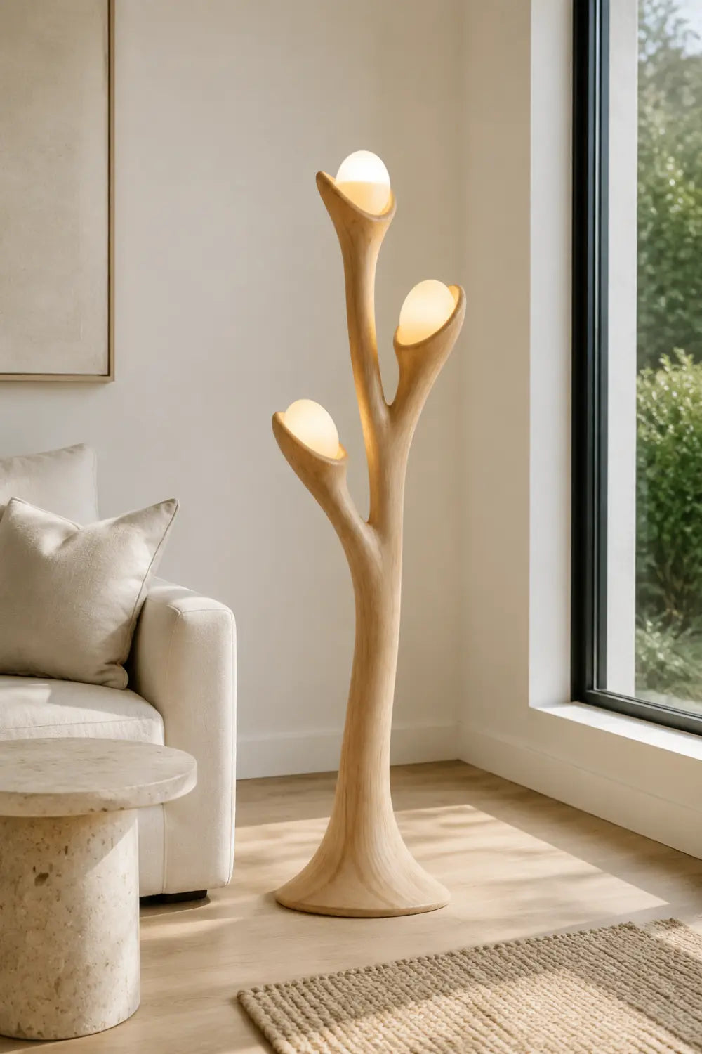 Organic Wood Floor Lamp With Branch Inspired Sculptural Design For Modern Living Rooms