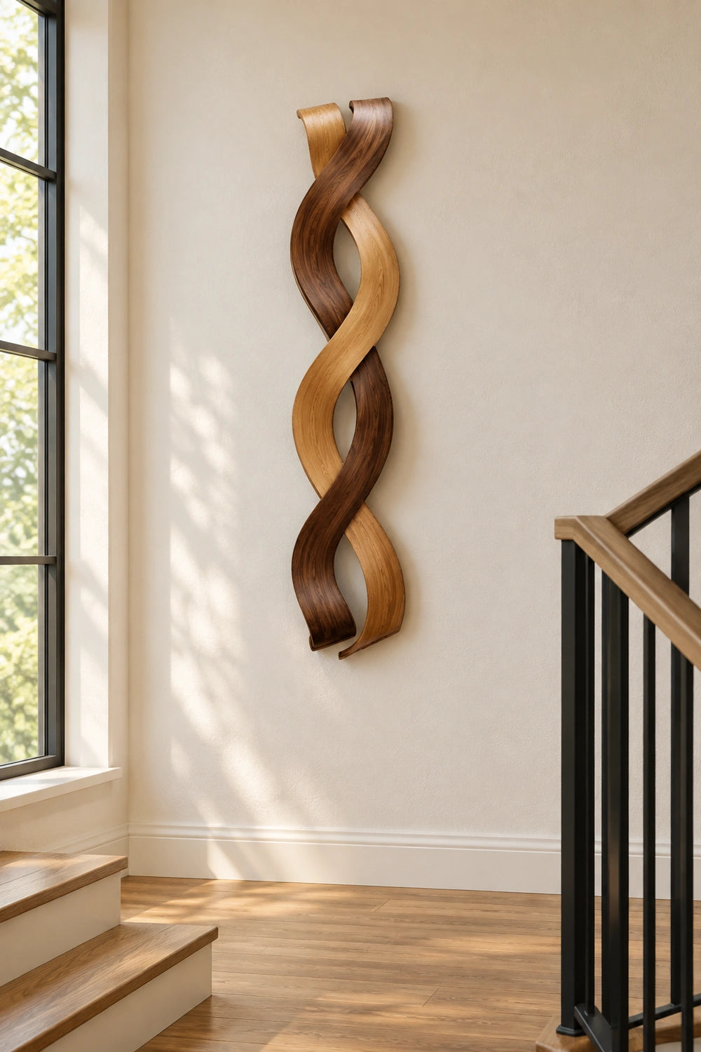 Modern Wooden Wall Art With Abstract Twisted Ribbon Design For Contemporary Homes