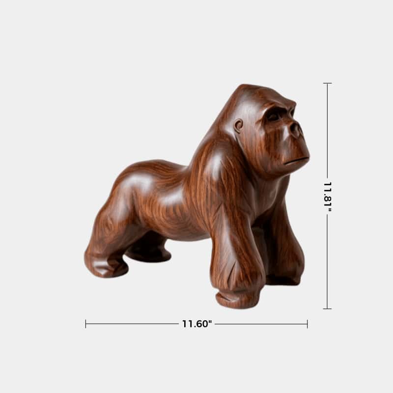 Hand-Carved Walnut Gorilla Sculpture - Realistic Animal Wood Statue For Home Decor