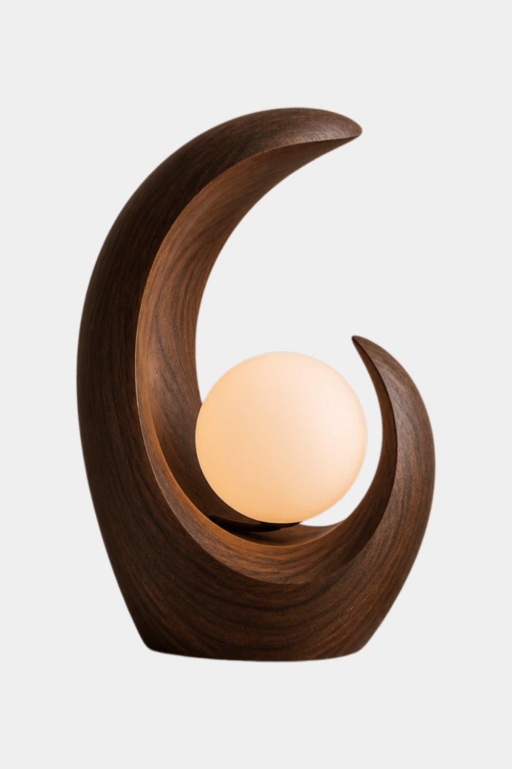 Modern Crescent Wood Table Lamp | Abstract Curved Wave Desk Light For Space Decor