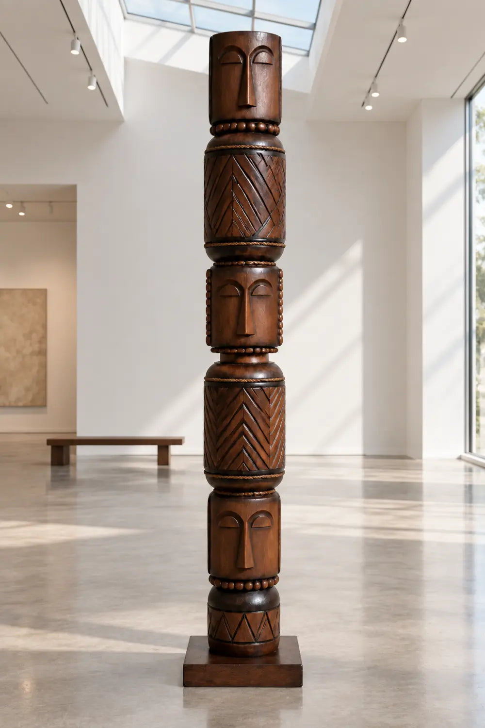 Hand Carved African Tribal Large Wood Sculpture Totem Floor Statue For Modern Home Decor