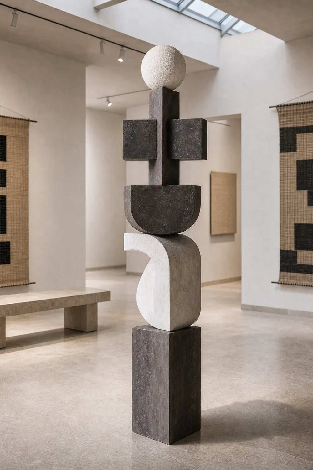 Large Hand-Carved Abstract Wood Sculpture For Modern Living Room Decor