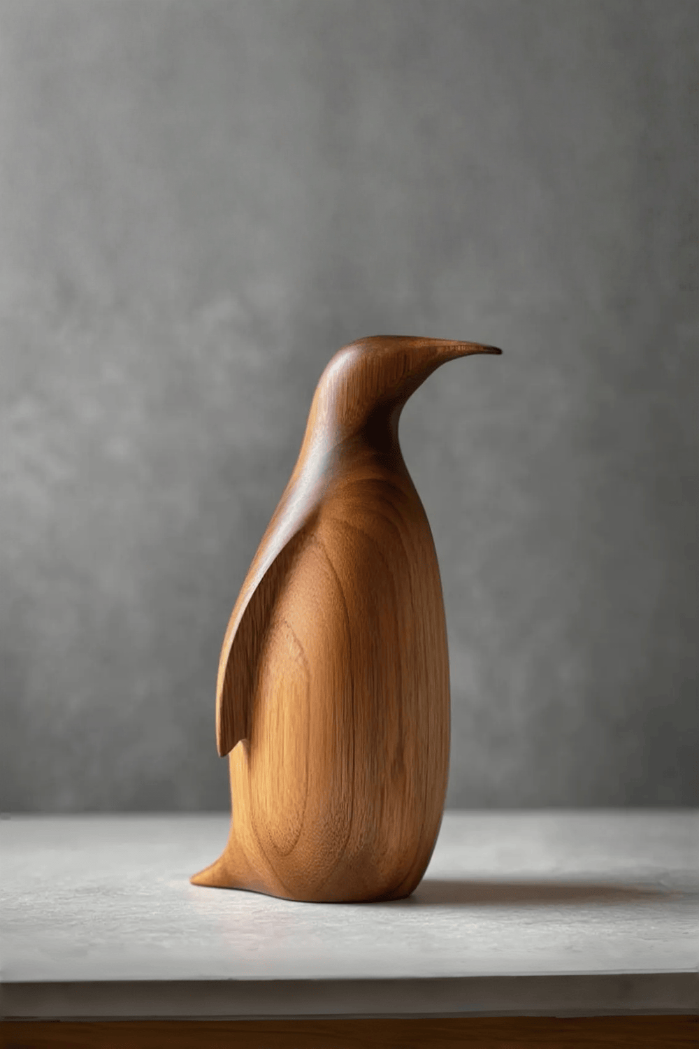 Modern Penguin Sculpture for Minimalist Spaces Handcrafted Wooden Art
