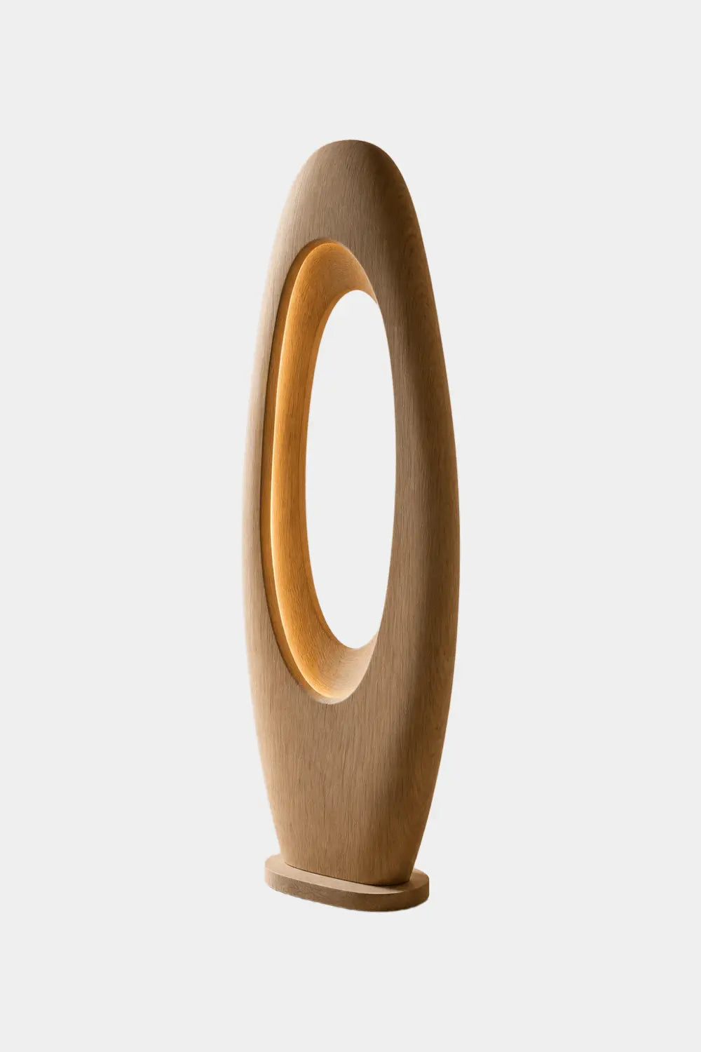 Modern Minimalist Wooden Floor Lamp With Abstract Oval Cutout For Living Room Decor