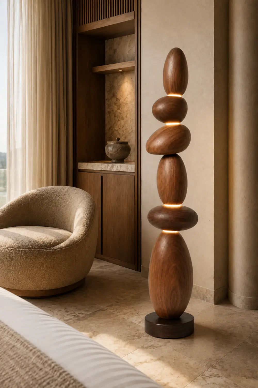 Sculptural Wooden Floor Lamp Abstract Design For Contemporary Homes